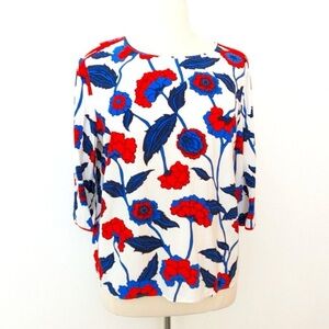 Boden Red Blue Floral Americana Cottagecore Blouse US 2